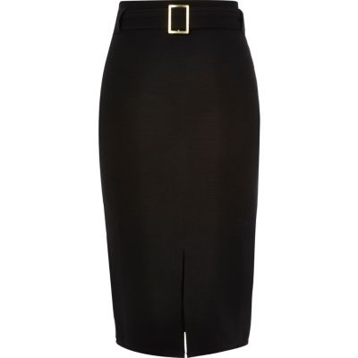 Black belted pencil skirt